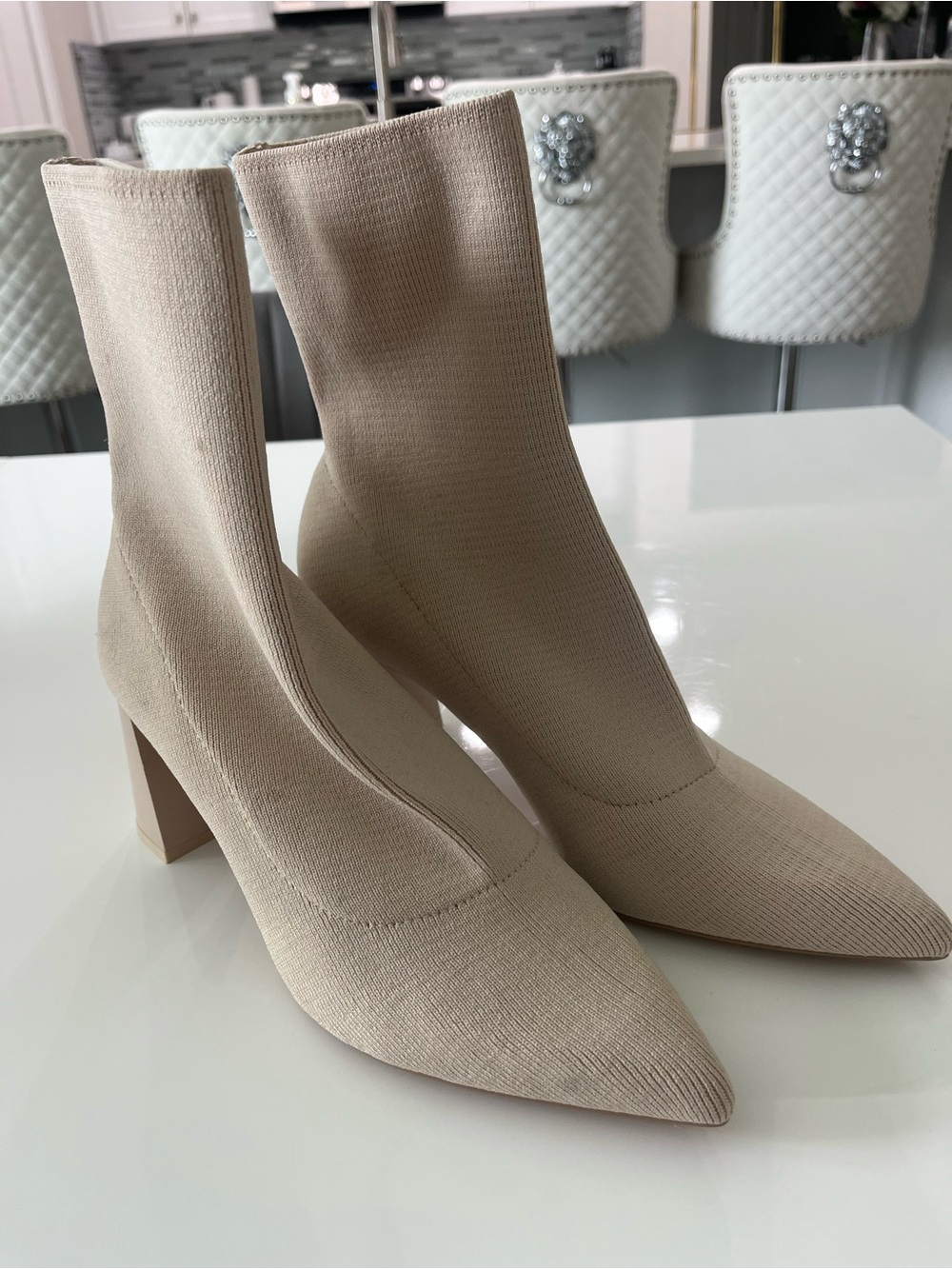 Zara Beige Pointed Toe Stretch Sock Boots - Women size 39